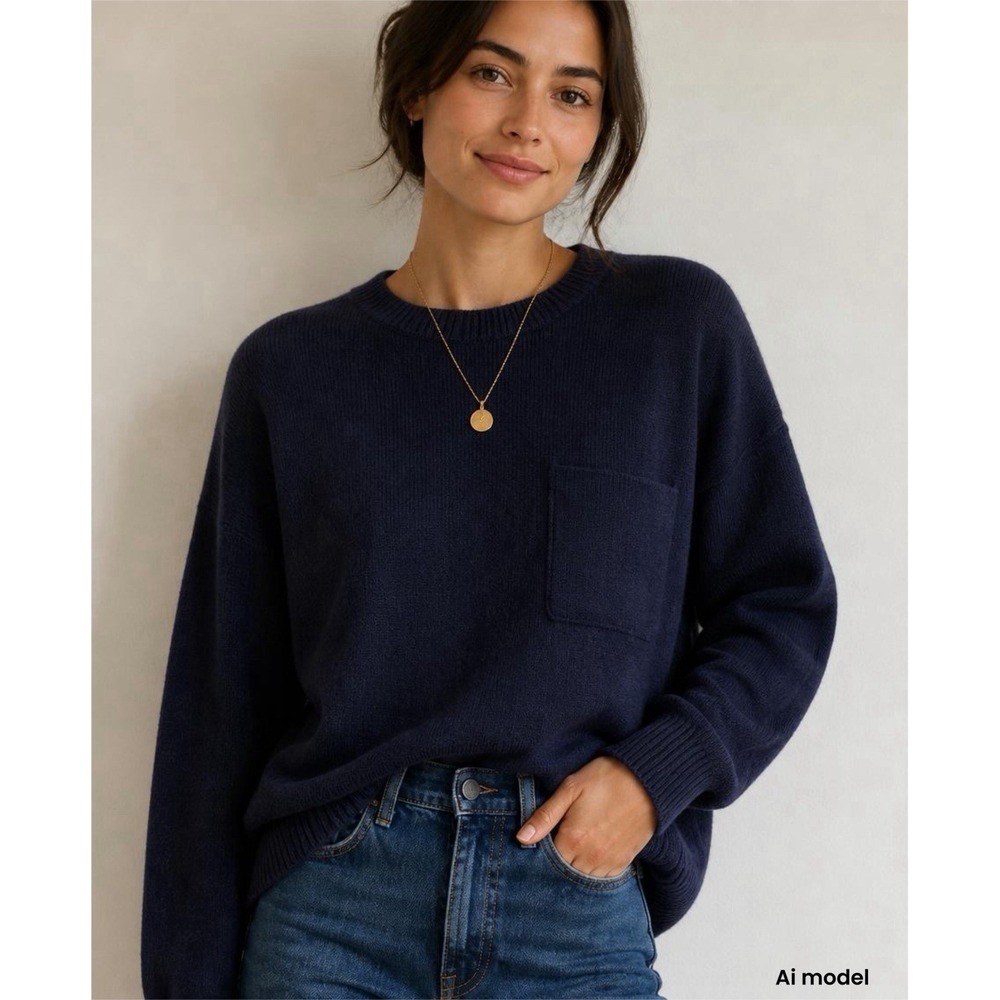 Banana Republic 100% Cashmere Blue Crewneck Pocket Sweater Oversized Knit Womens